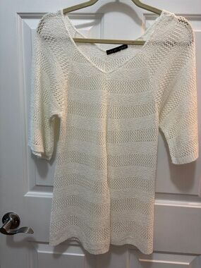 united states sweaters Cream Open-Knit V-Neck Pullover